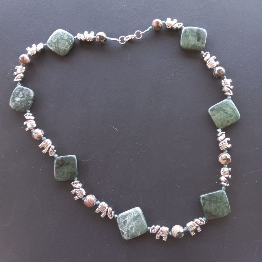 Elephants & Jasper Beaded Necklace